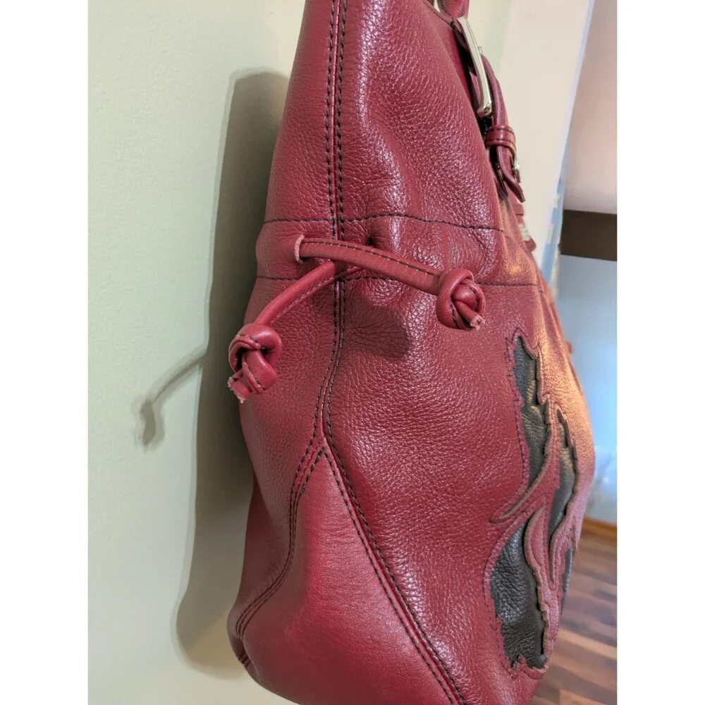 Bradley Large Red Shoulder Bag With Black Inlay, Quality Heavy Leather! Not Vera - Picture 6 of 12